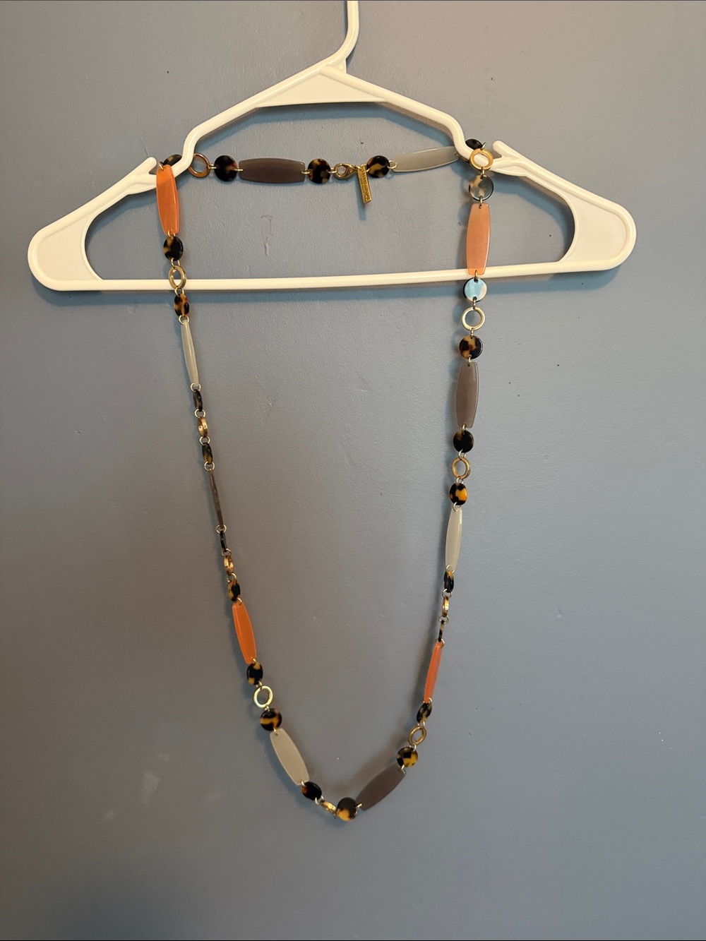 Lafayette 148 New York Orange, Gray and Brown Long Beaded Necklace